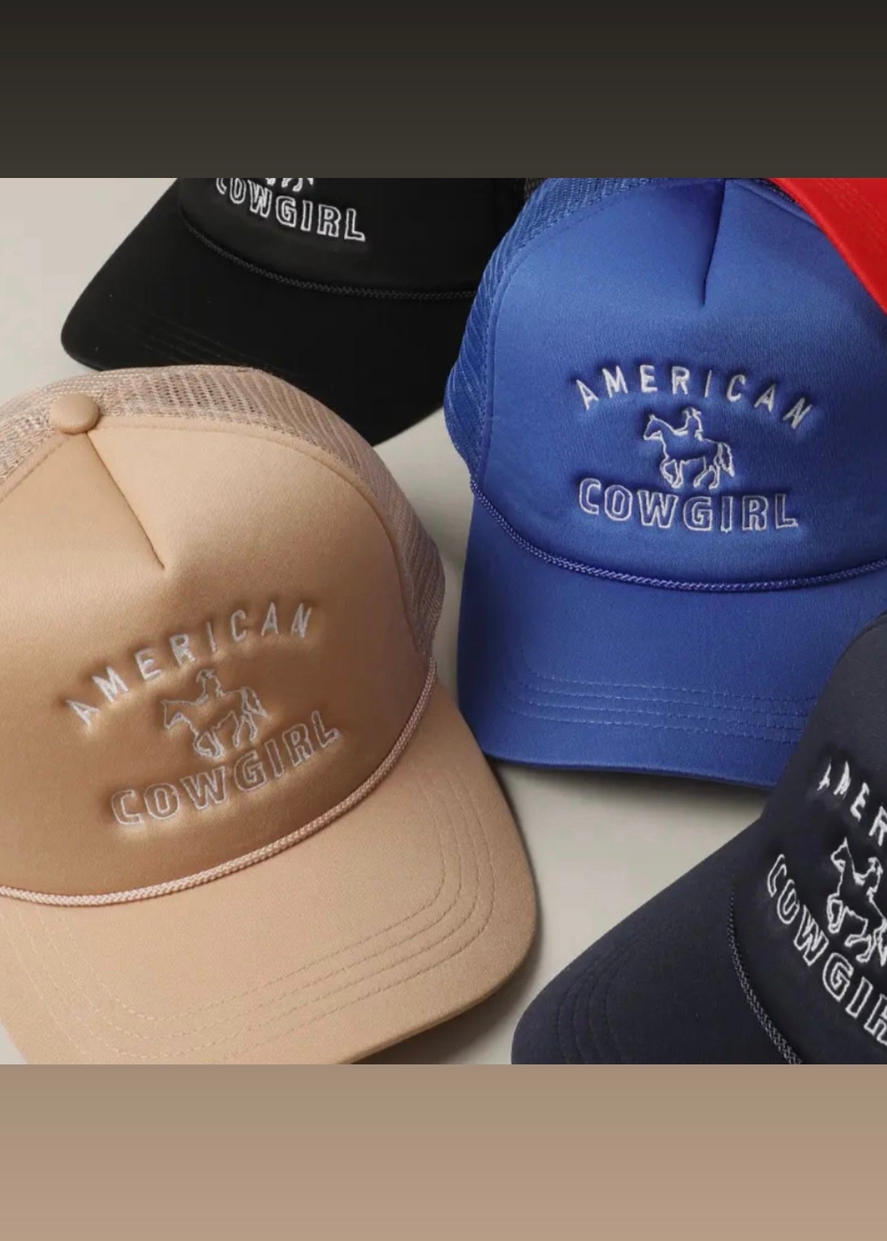 American Cowgirl Embroidery Trucker Hat in Latte