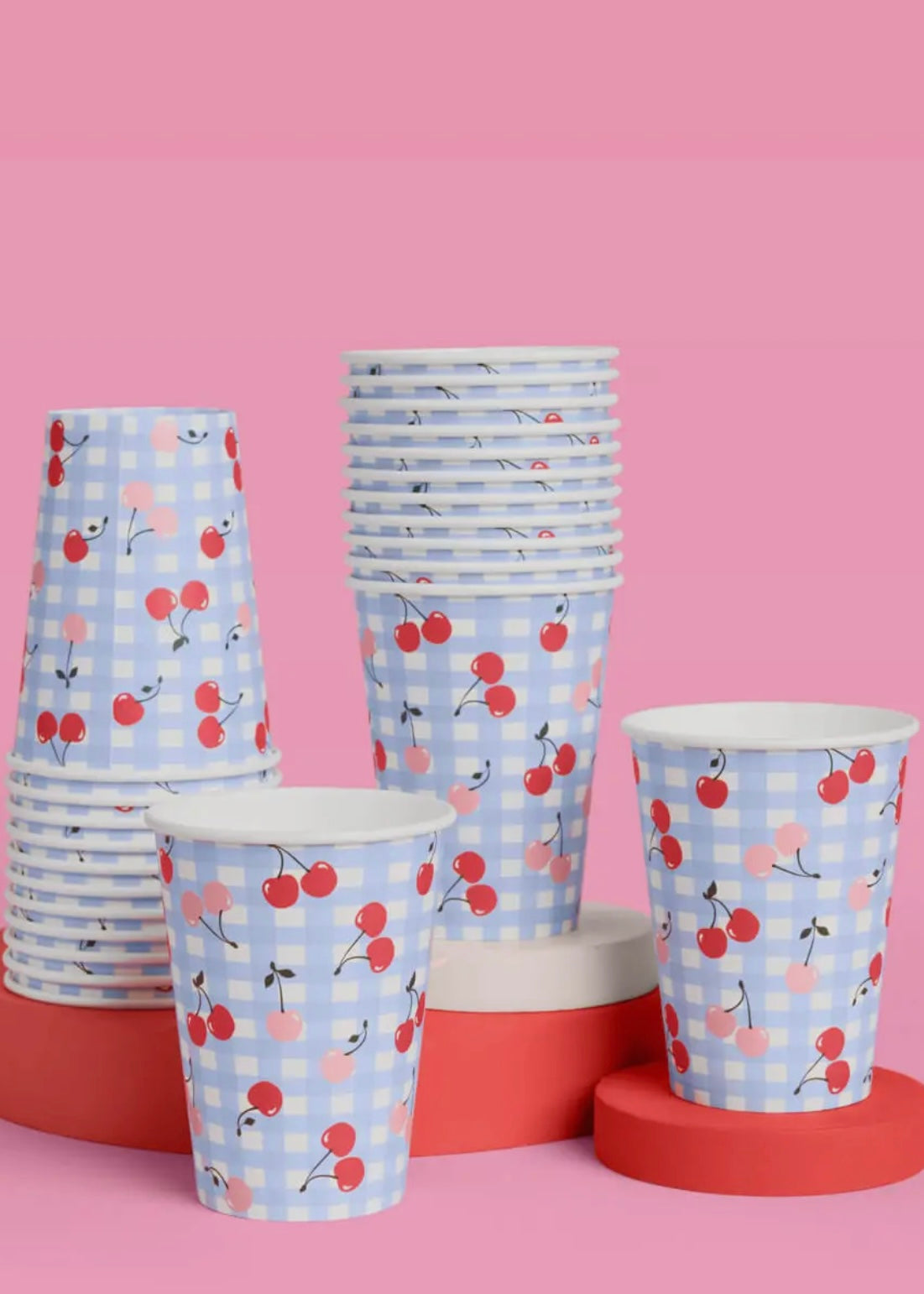 Ma Cherie Cherry Gingham Paper Cups - 12 oz, 24 Count
