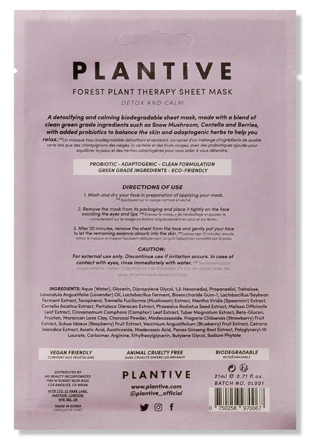 PLANTIVE Forest Plant Therapy Biodegradable Face Sheet Mask