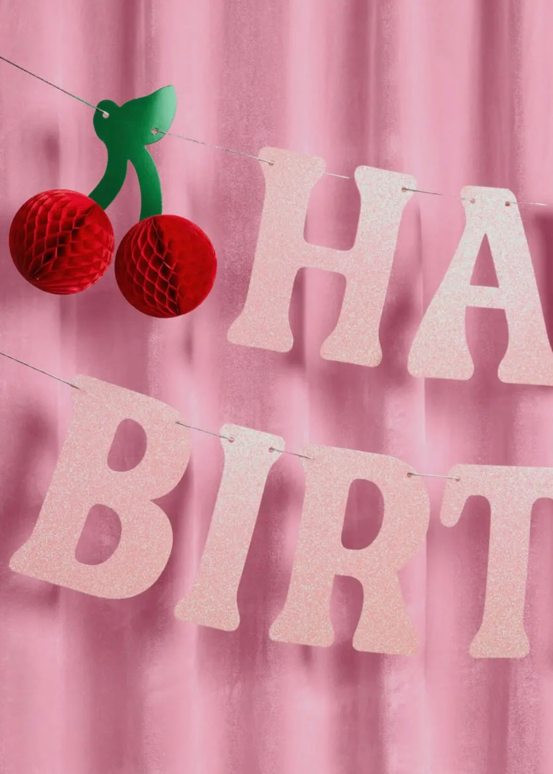 Ma Cherie Cherry 3D Glitter Birthday Party Banner