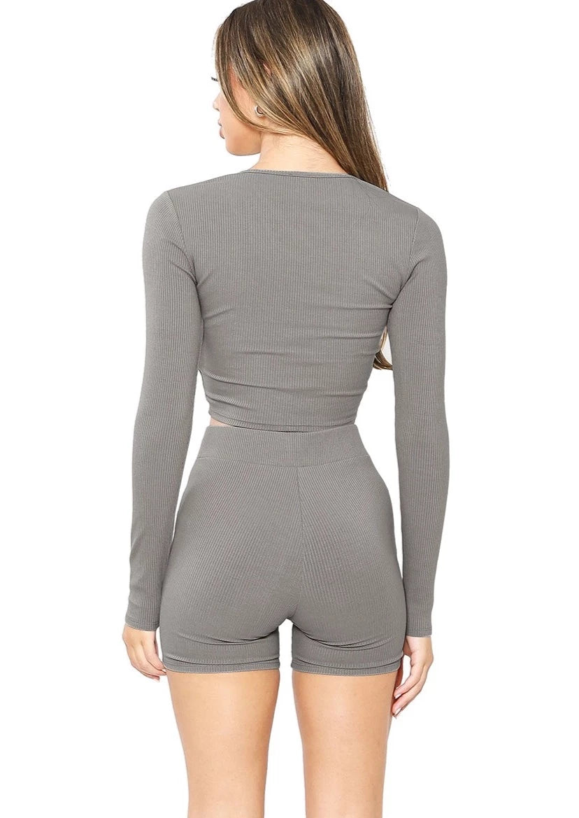 Clever Girl Ribbed Crop Top & Biker Shorts Set