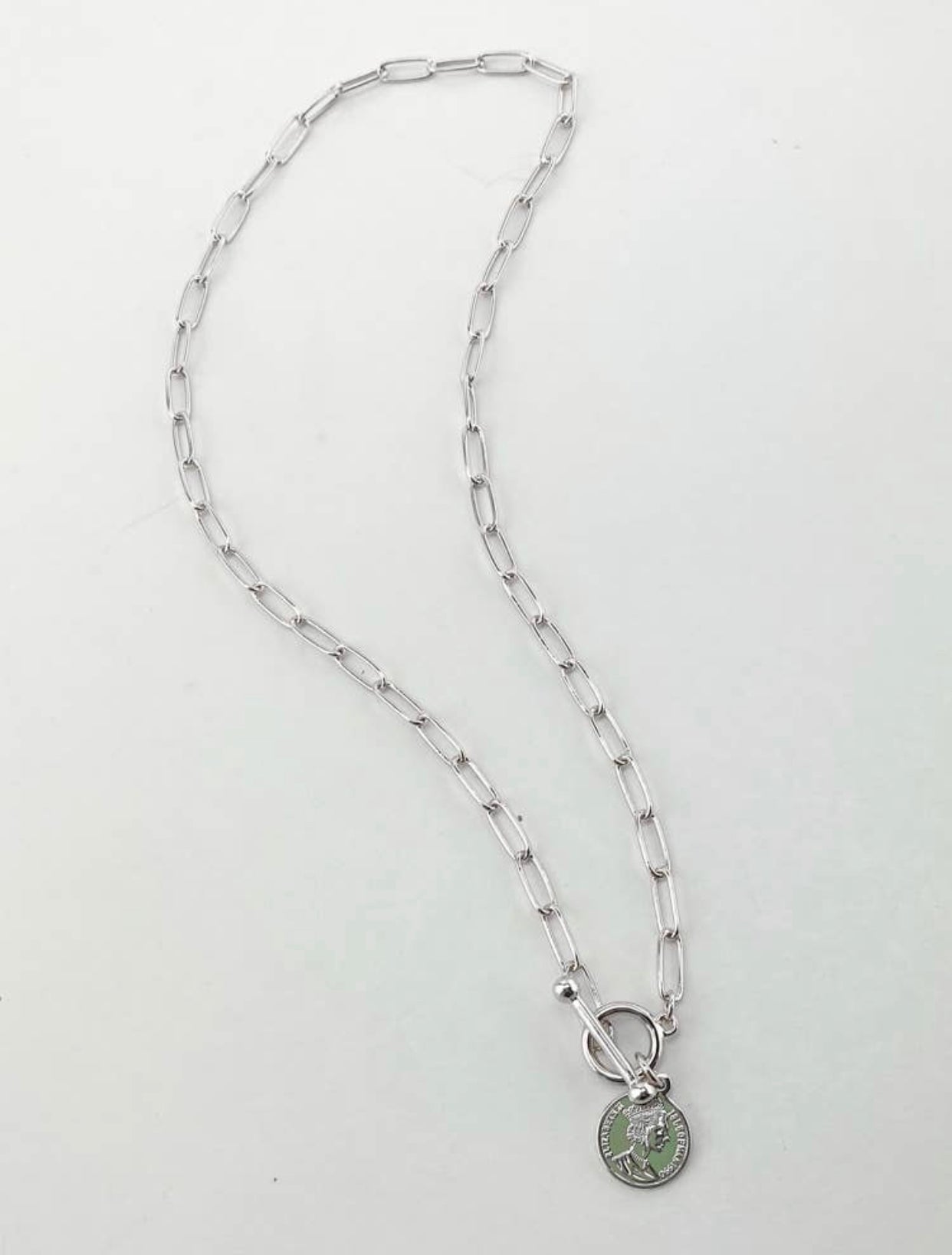 Coin Toggle Front Chain Link Necklace