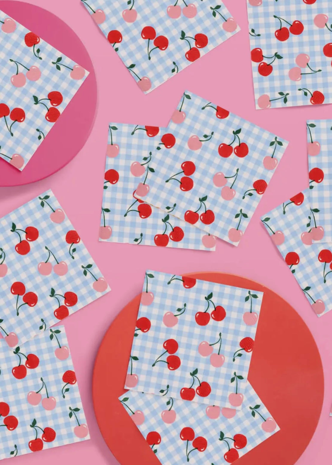 Ma Cherie Cherry Gingham Napkins - 25 Paper Napkins