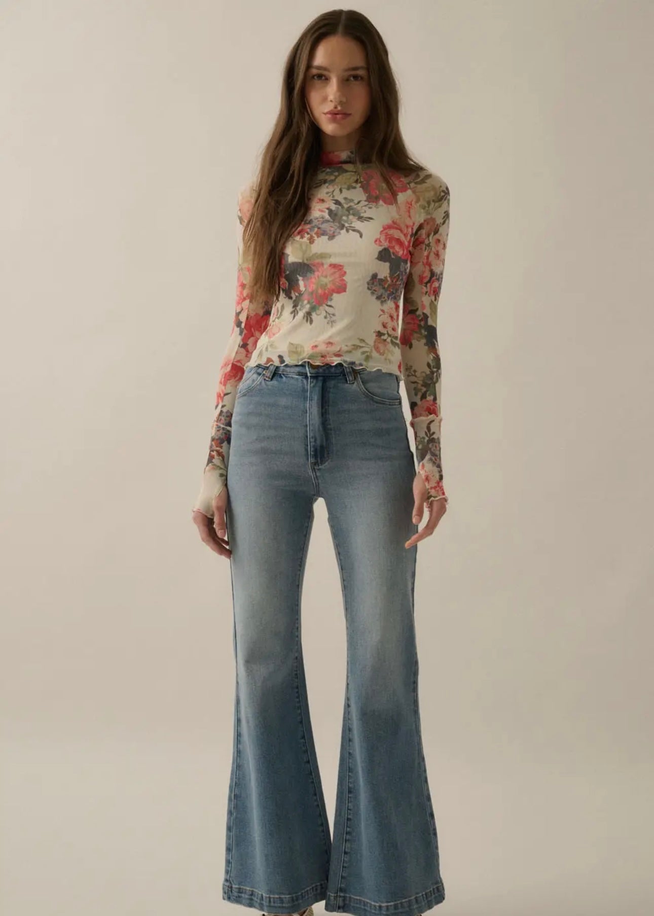 See Right Through You Spring Floral Thumbhole Top