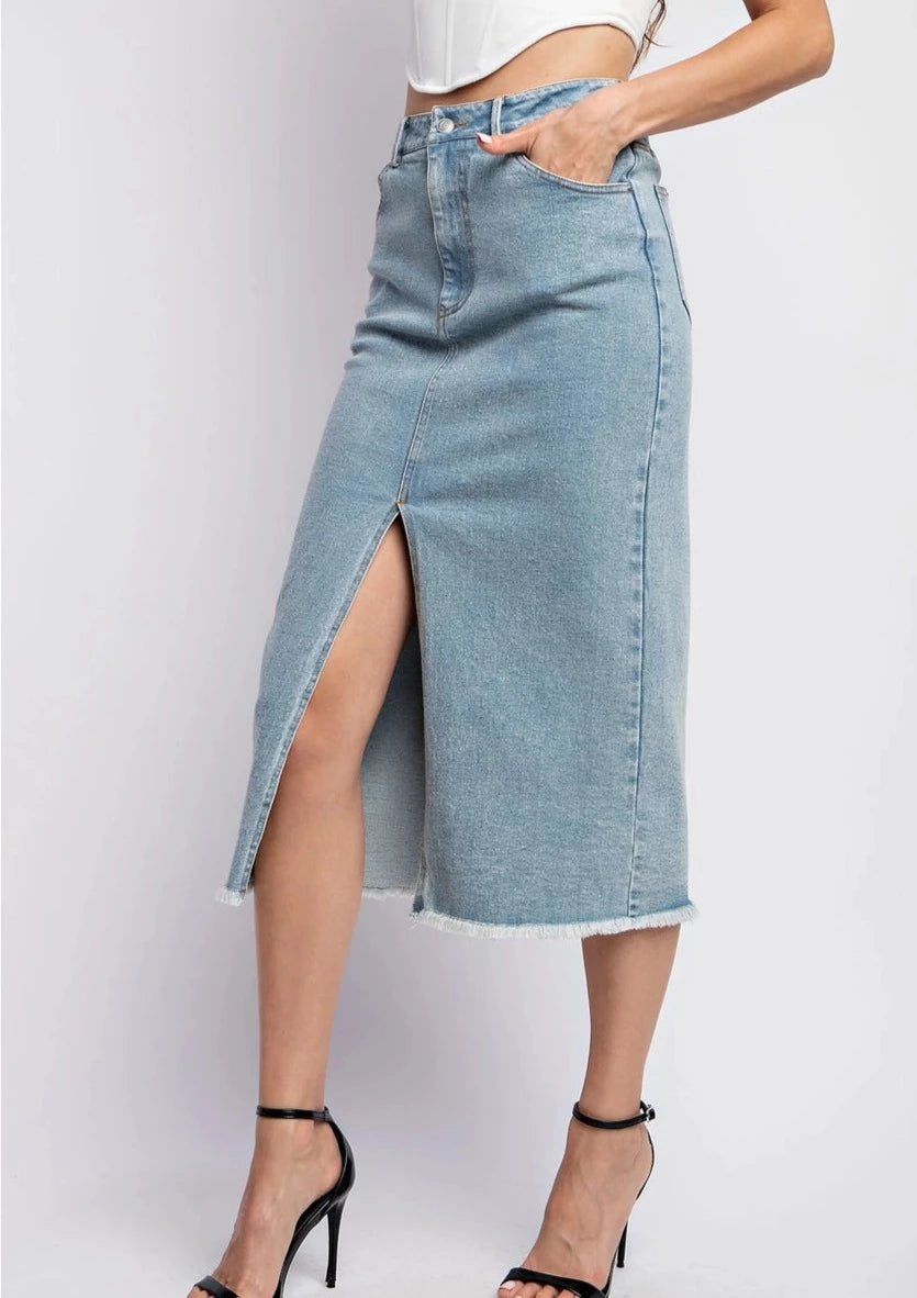 She’s Fire Midi Denim Skirt