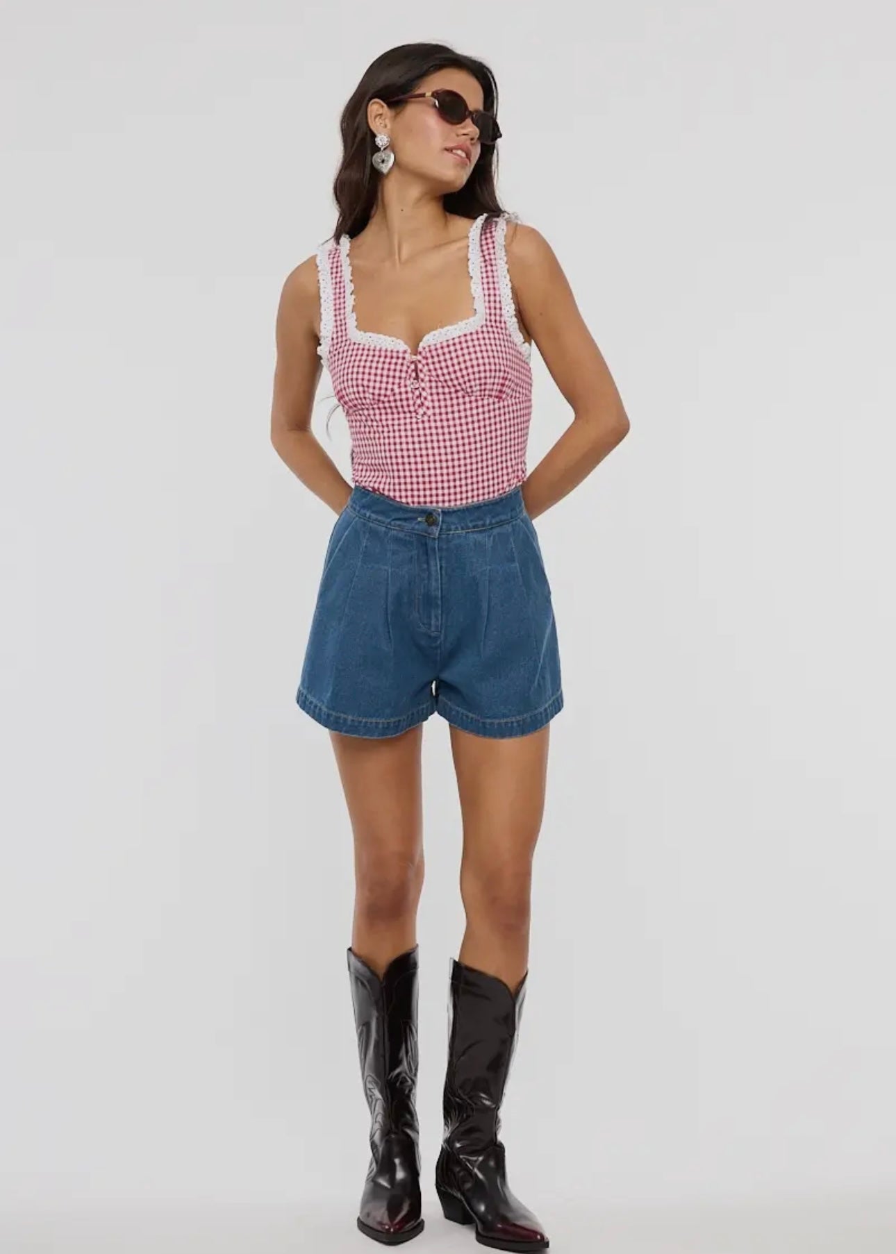 Picnic Perfect Gingham Bodysuit in Cherry Red