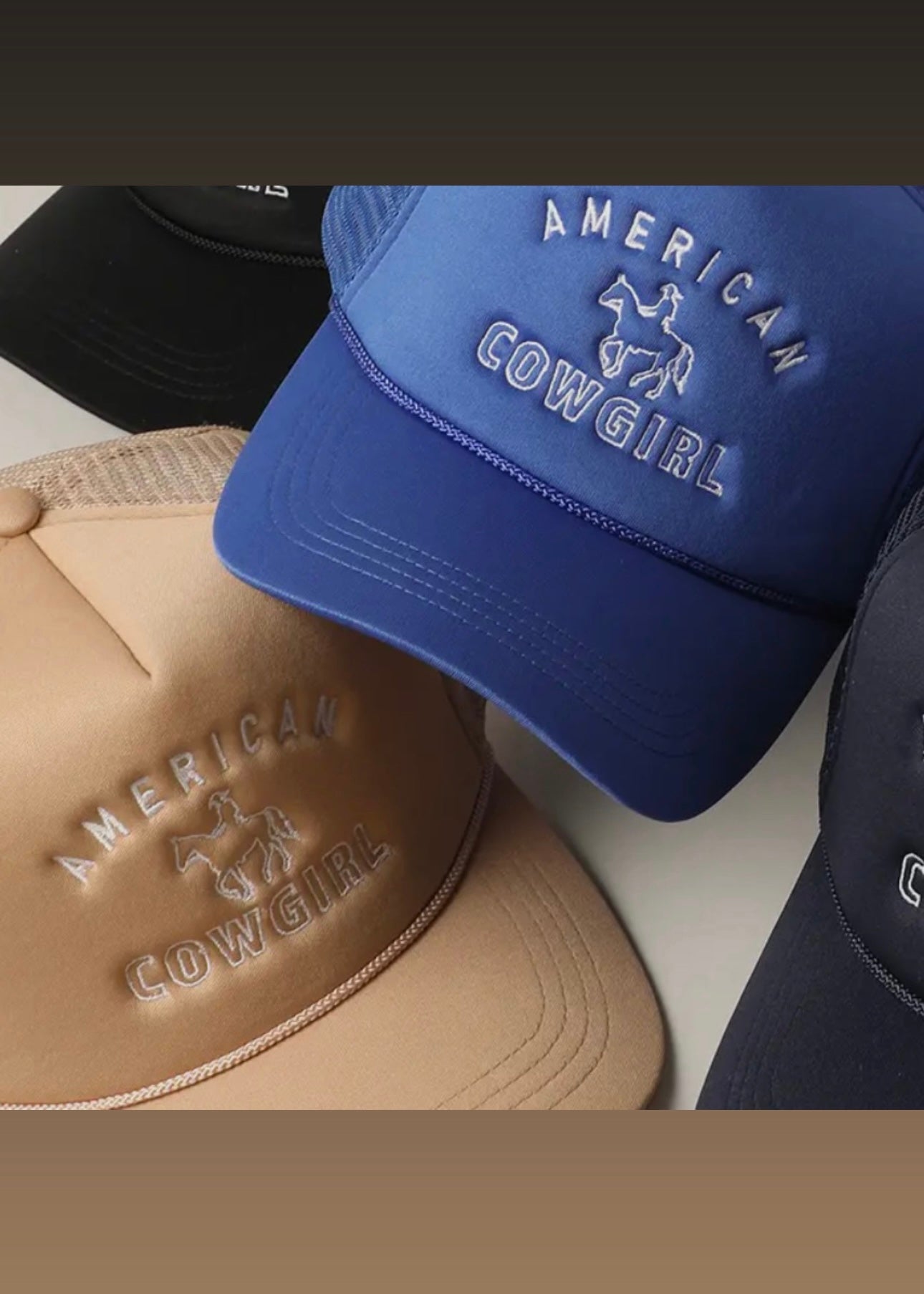 American Cowgirl Embroidery Trucker Hat in Latte