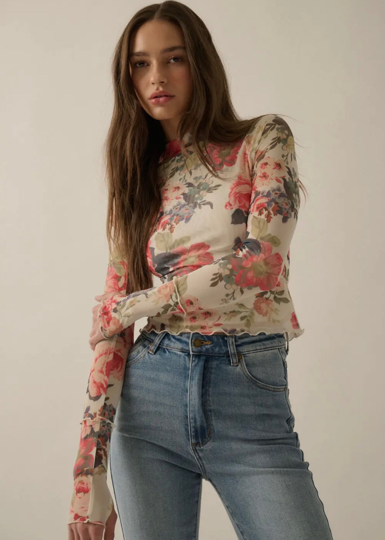 See Right Through You Spring Floral Thumbhole Top