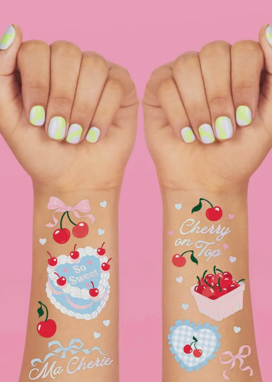Ma Cherie 50 Temporary Cherry Gingham Tattoos