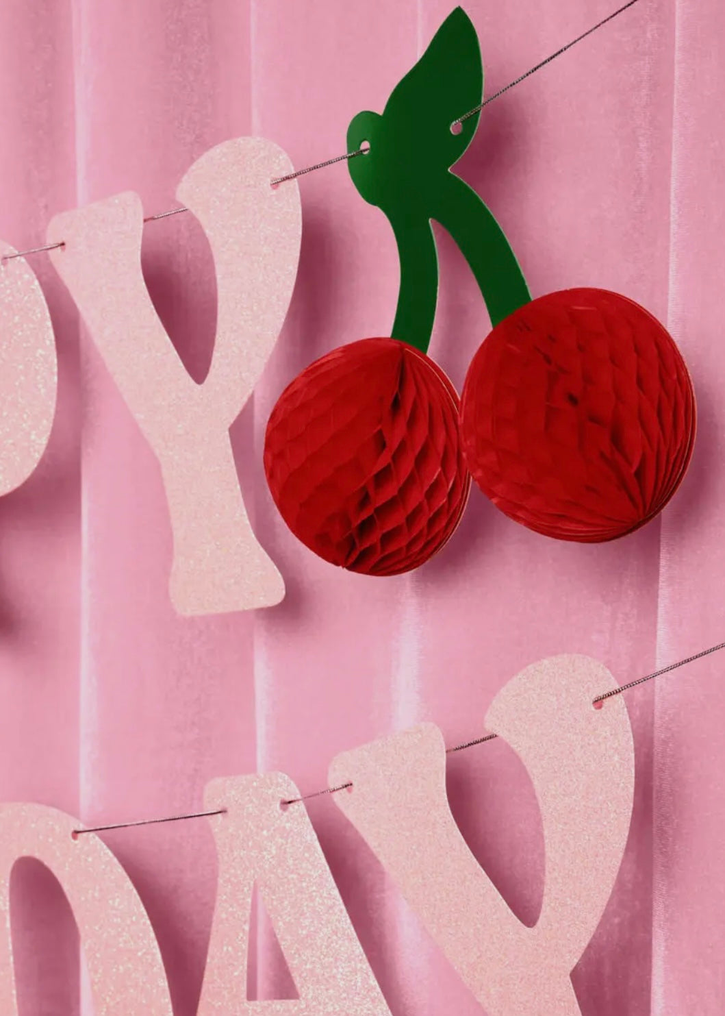 Ma Cherie Cherry 3D Glitter Birthday Party Banner