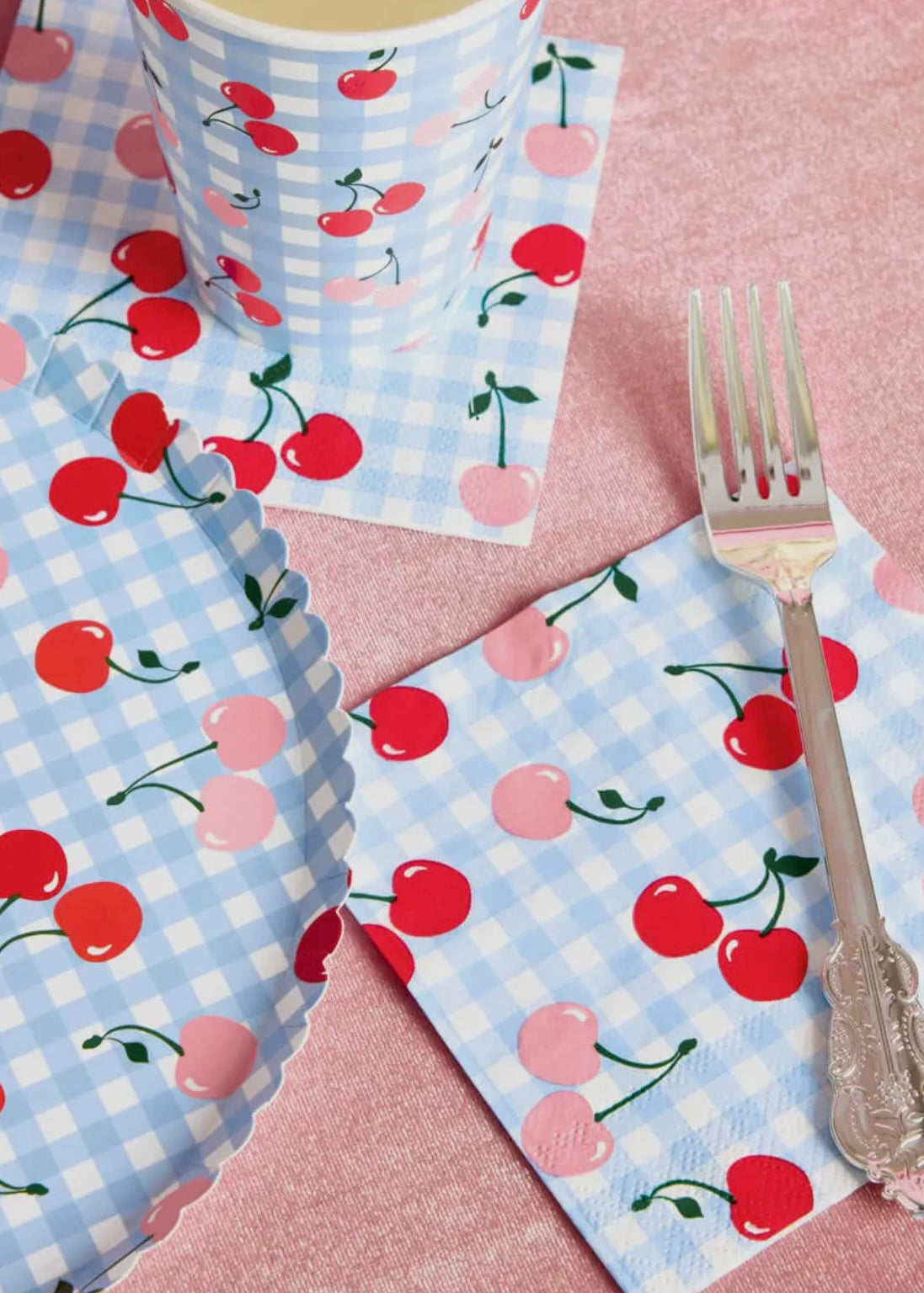Ma Cherie Cherry Gingham Napkins - 25 Paper Napkins