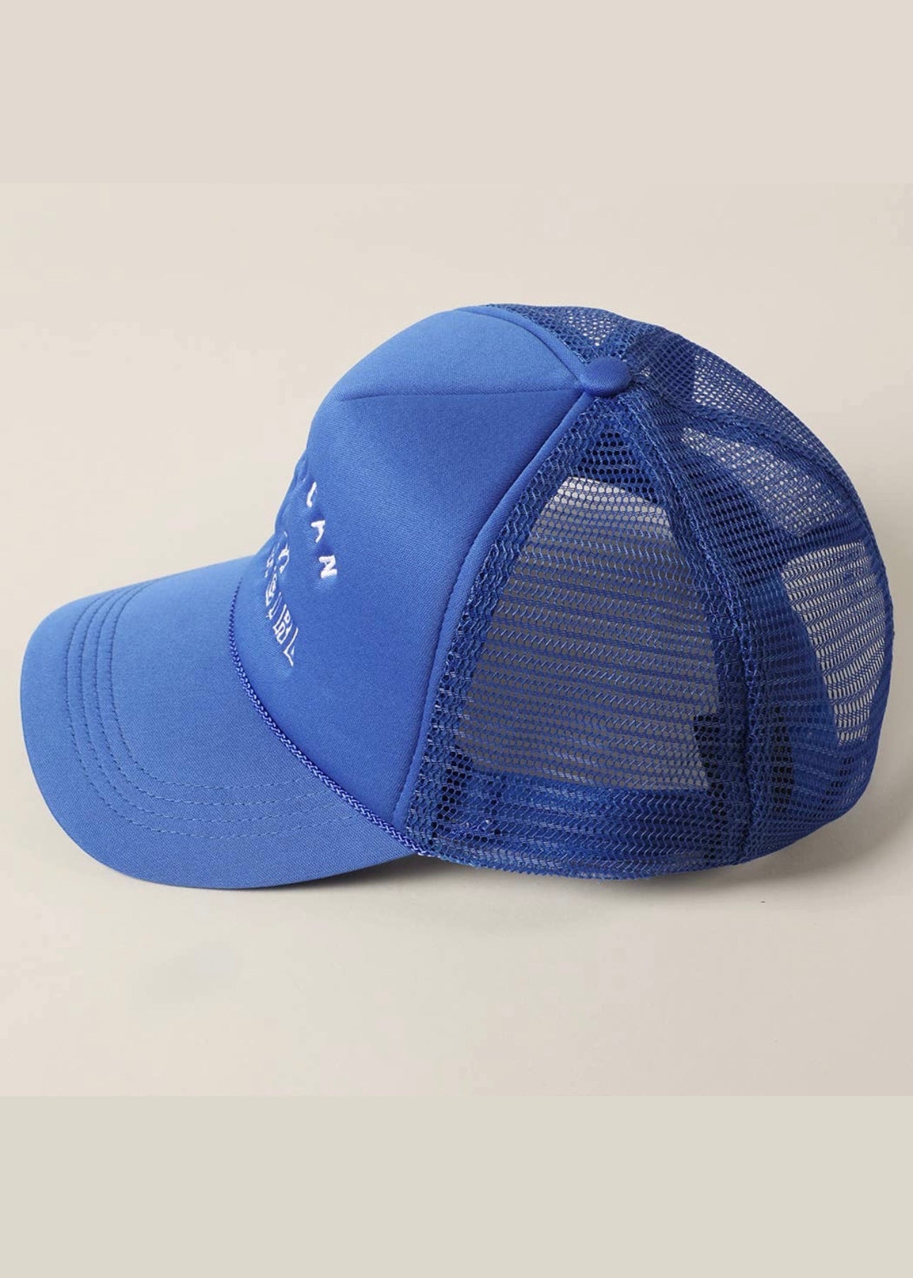 American Cowgirl Embroidery Trucker Hat in Royal Blue