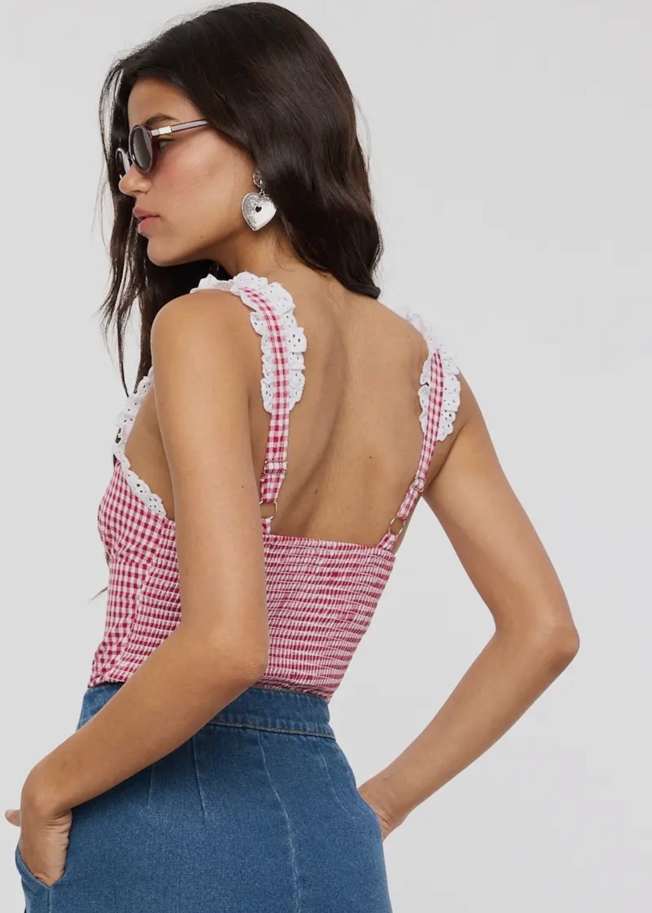 Picnic Perfect Gingham Bodysuit in Cherry Red