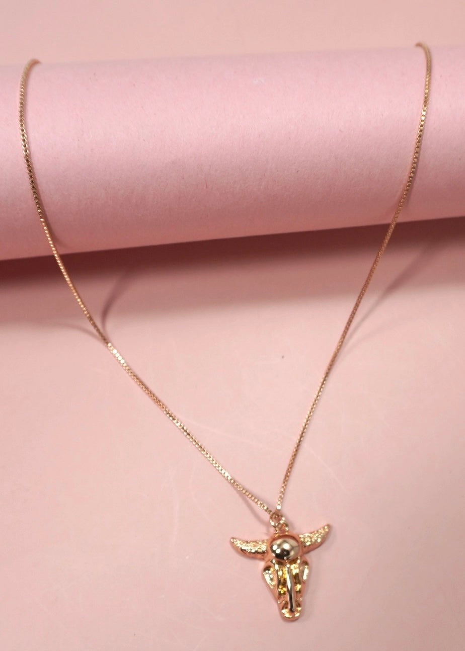 Gold Bull Head Charm Necklace