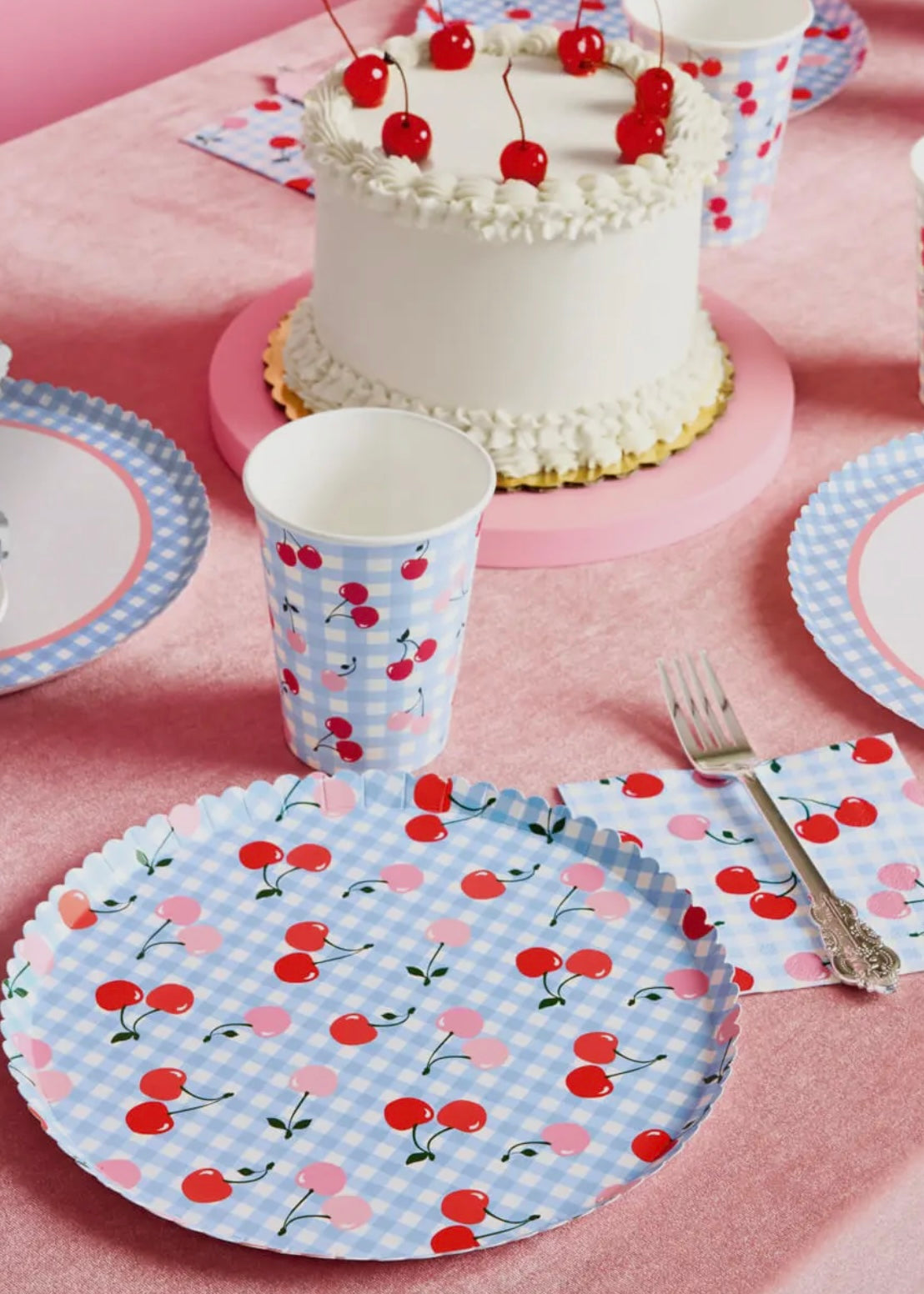 Ma Cherie Cherry Gingham Paper Plates - 9", 24 Count