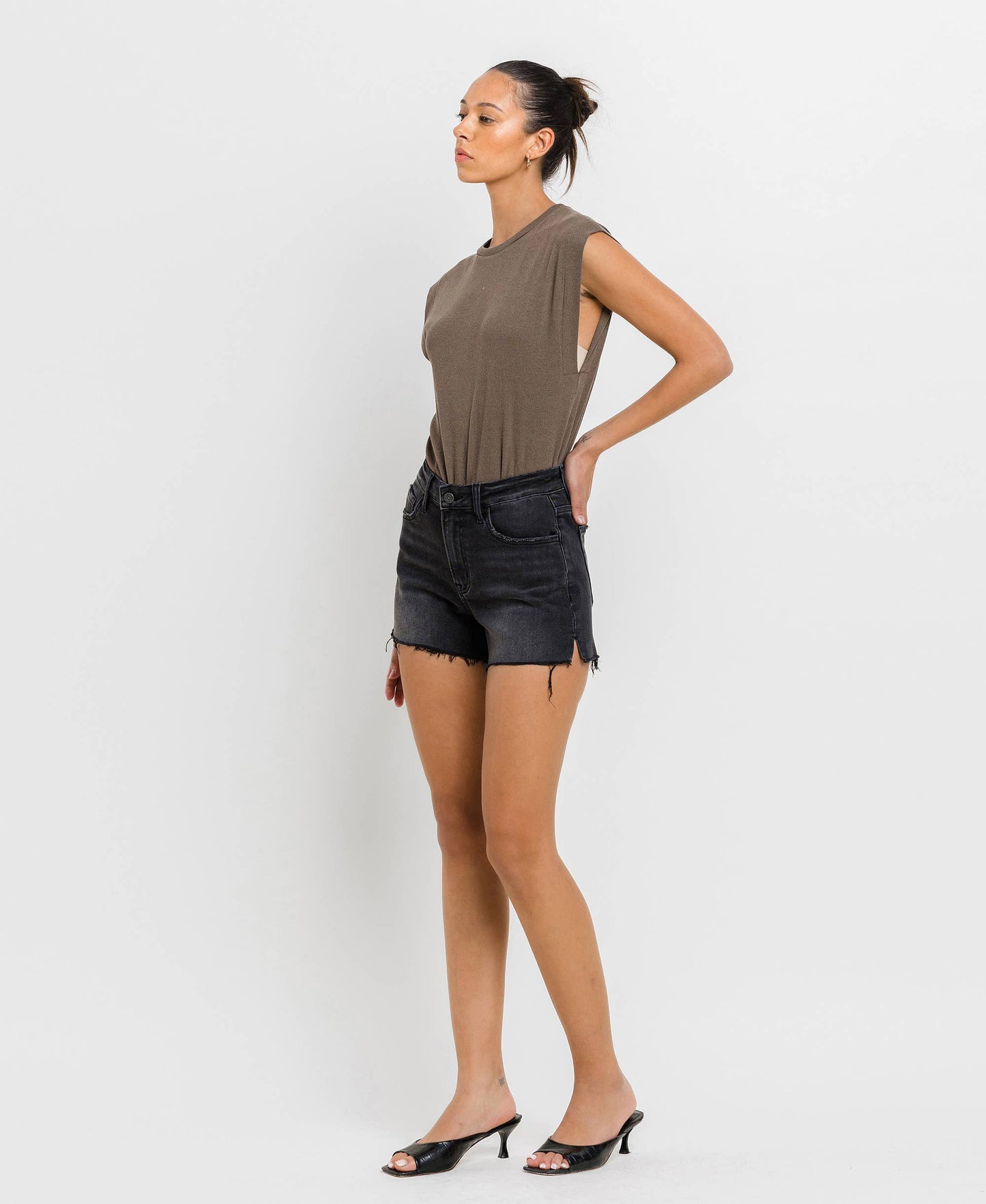 Shades of Love High Rise A-line Denim Shorts in Black