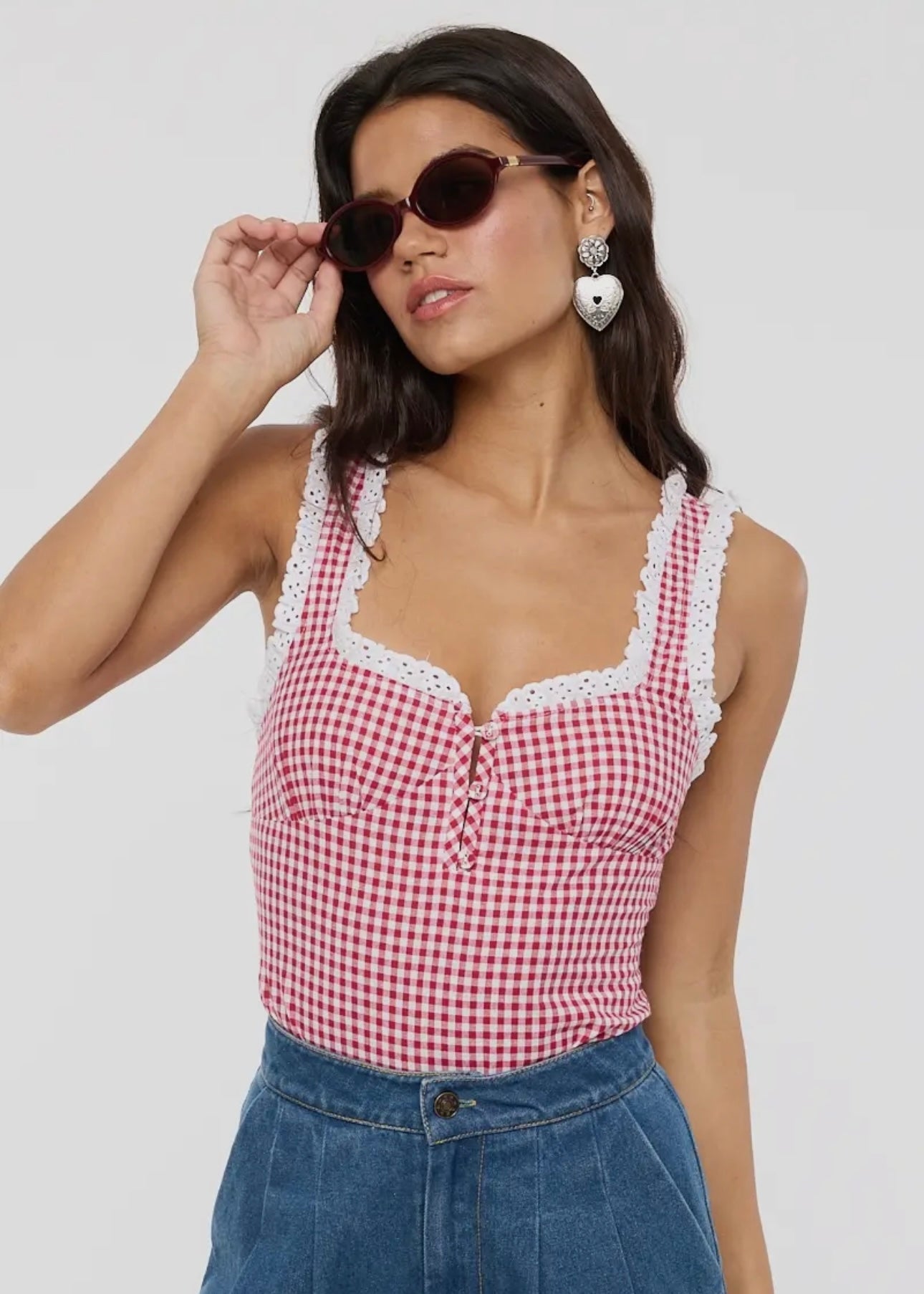 Picnic Perfect Gingham Bodysuit in Cherry Red