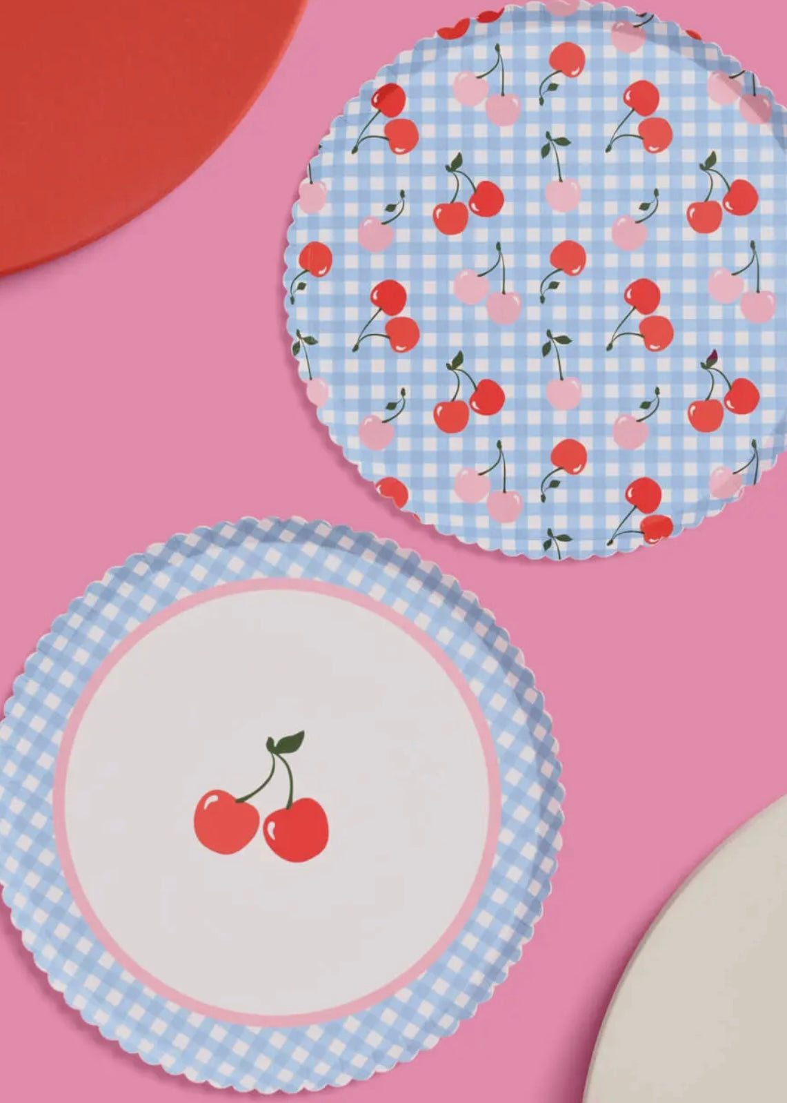 Ma Cherie Cherry Gingham Paper Plates - 9", 24 Count