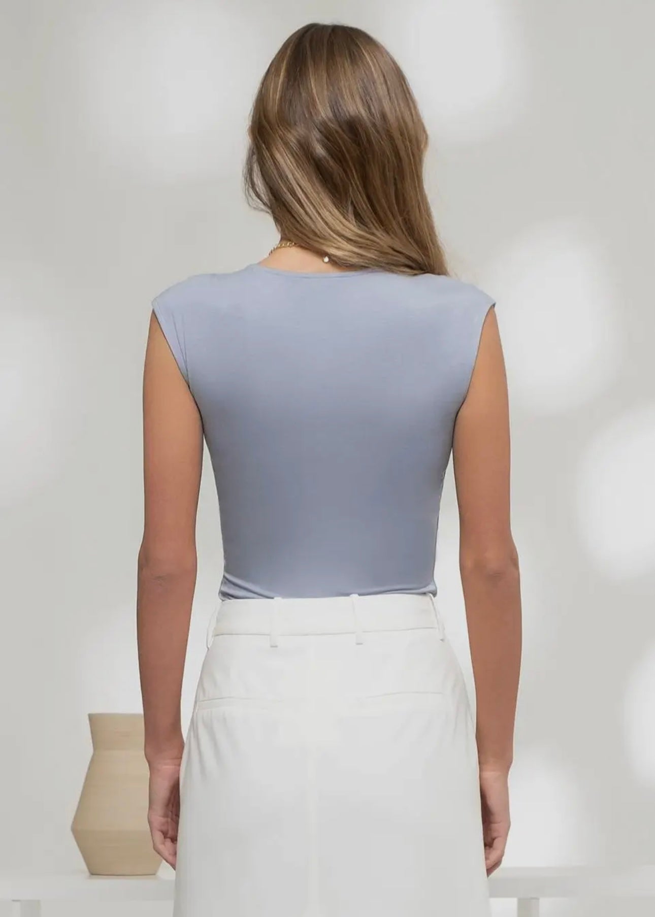 In the Clouds Knit Sleeveless Top in Dusty Blue