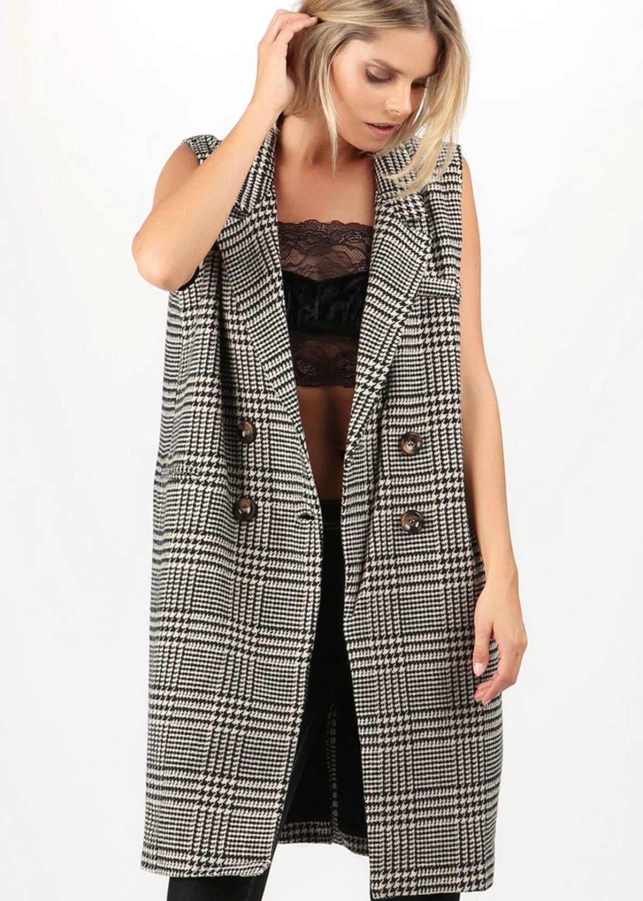 Sweet Escape Herringbone Trench Vest