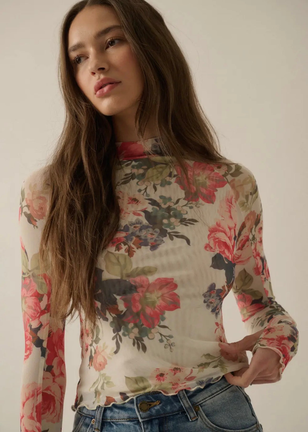 See Right Through You Spring Floral Thumbhole Top