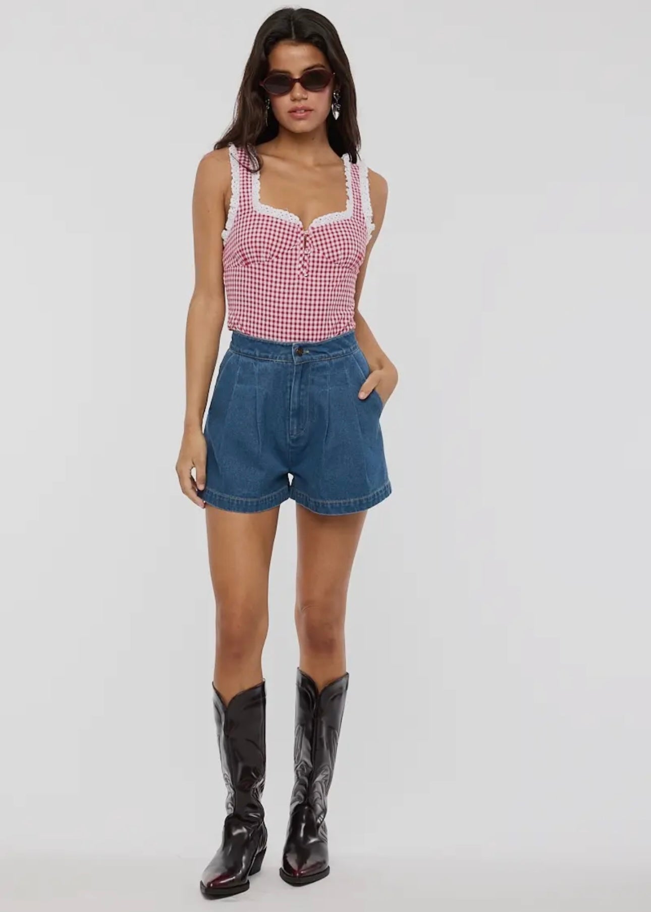 Picnic Perfect Gingham Bodysuit in Cherry Red