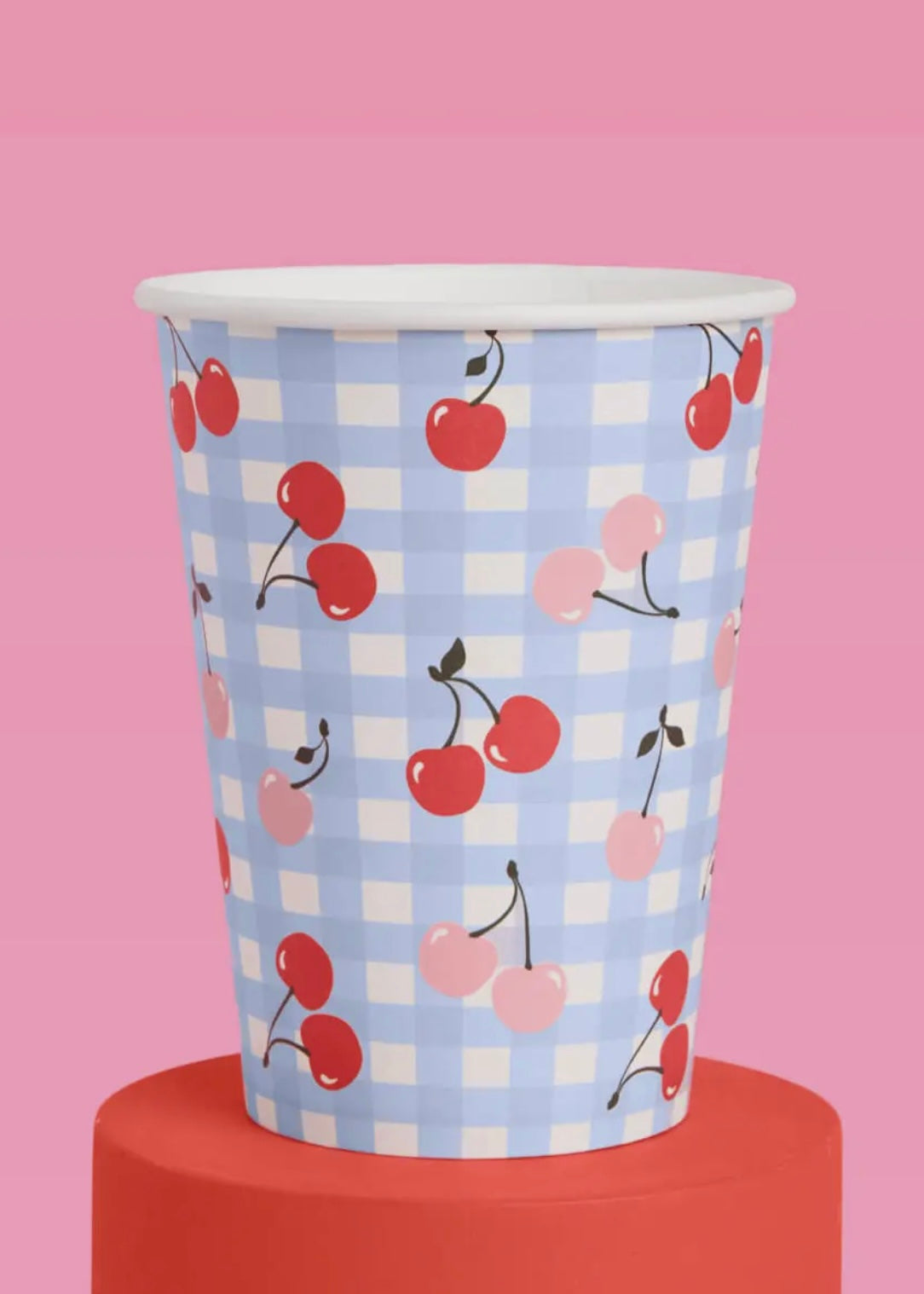 Ma Cherie Cherry Gingham Paper Cups - 12 oz, 24 Count