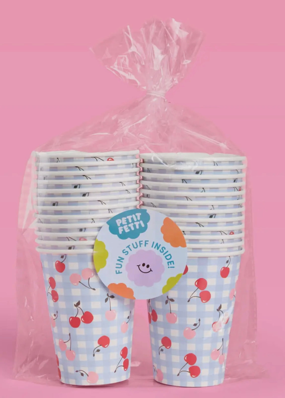 Ma Cherie Cherry Gingham Paper Cups - 12 oz, 24 Count