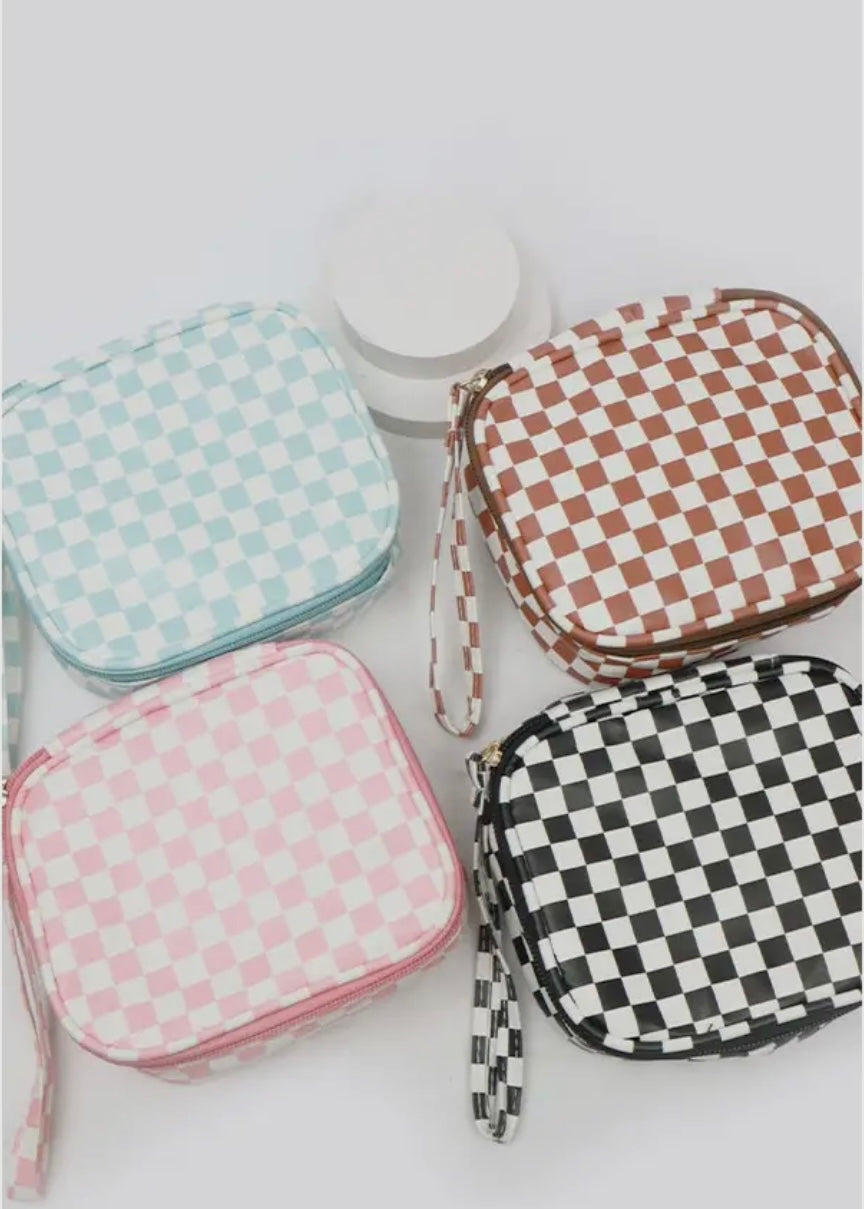 Square Checkered Cosmetic Travel Bags