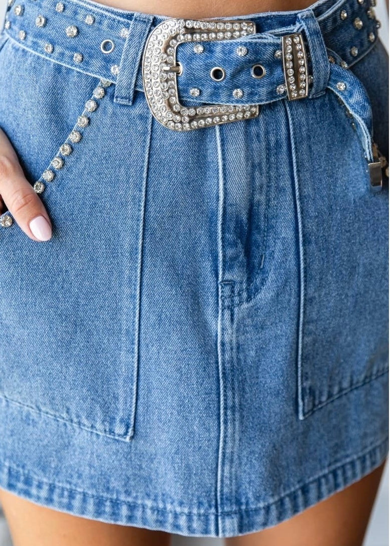 Rhinestone Cowgirl Denim Skirt