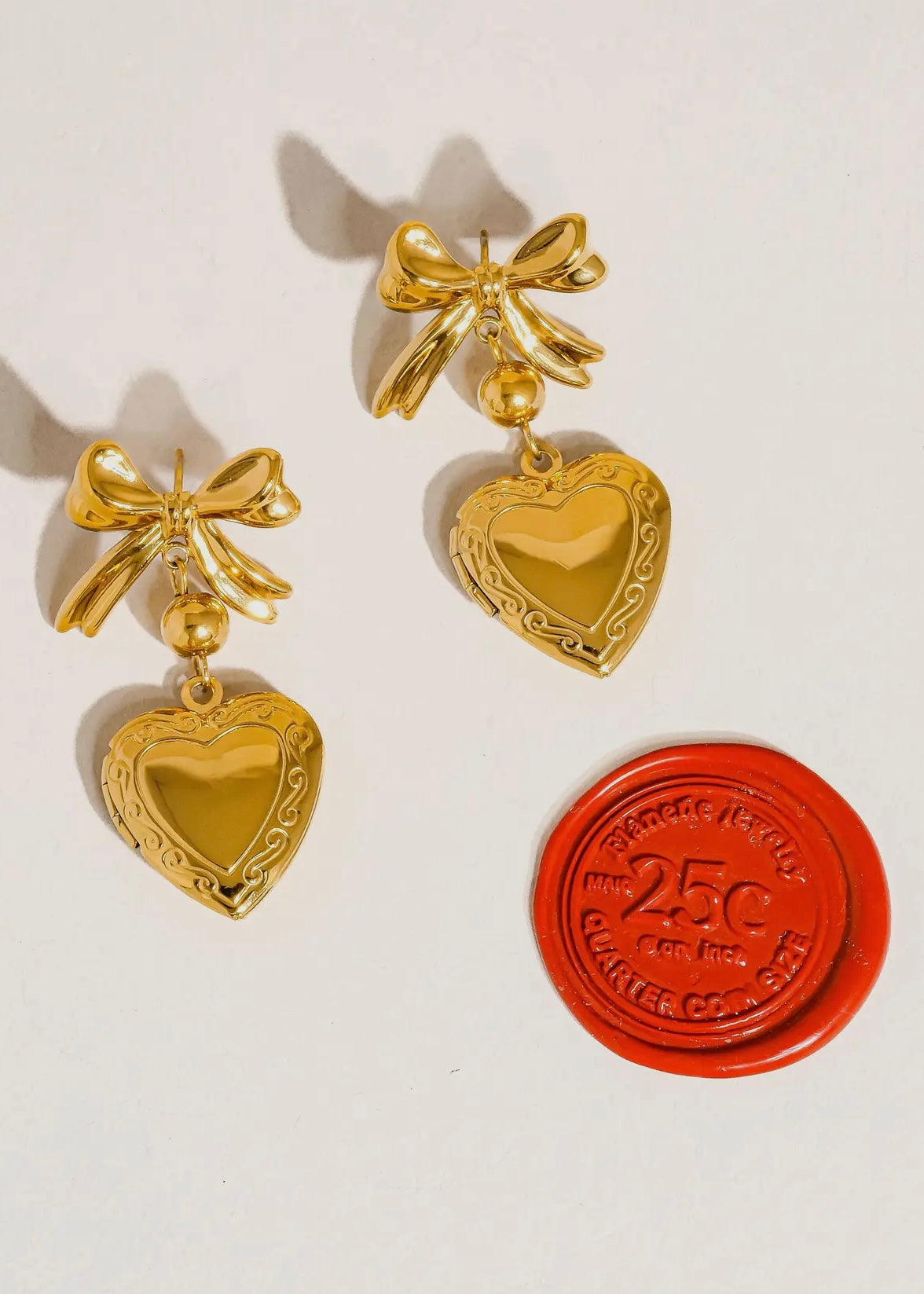 Keryn 18K Non-Tarnish Heart and Bow Locket Earring