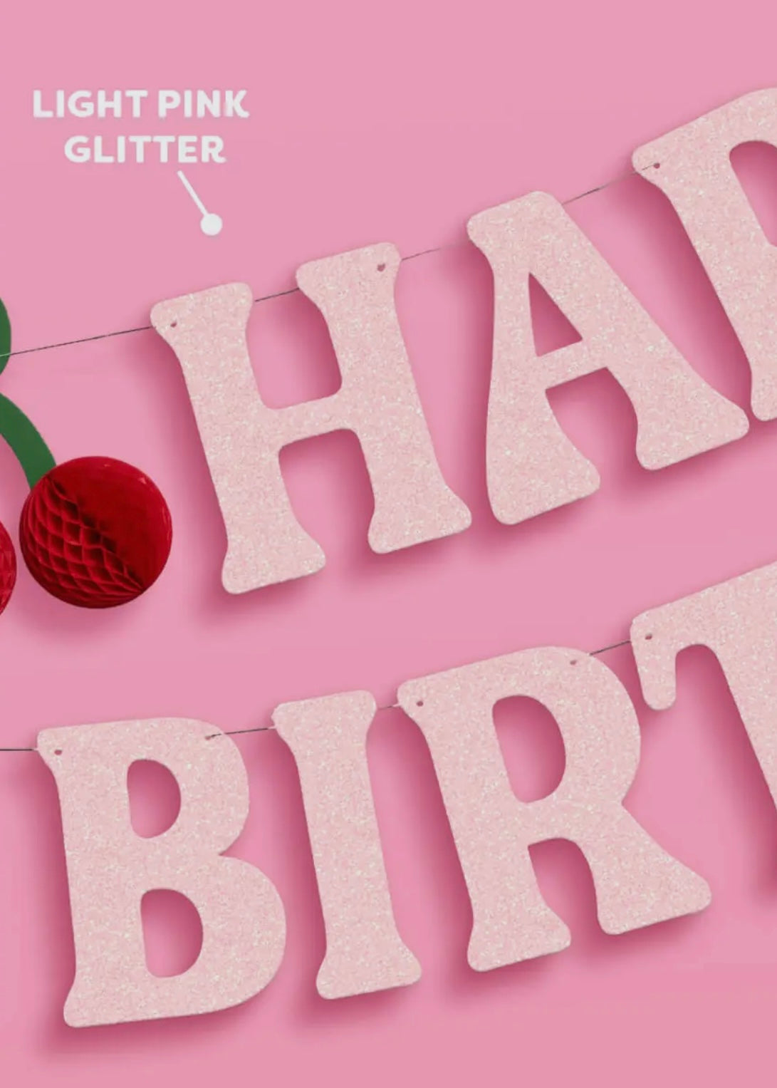 Ma Cherie Cherry 3D Glitter Birthday Party Banner