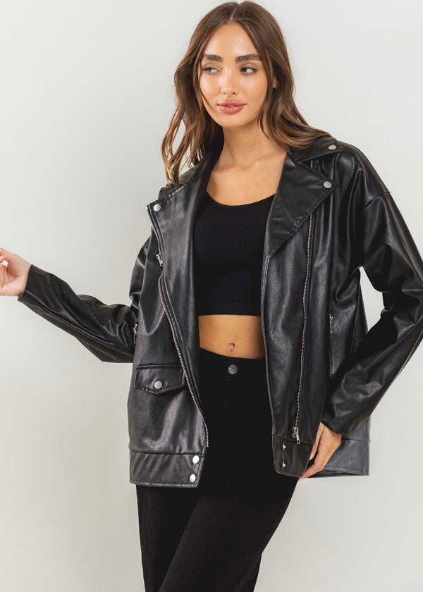 Nomad Oversized Biker Jacket in Onyx