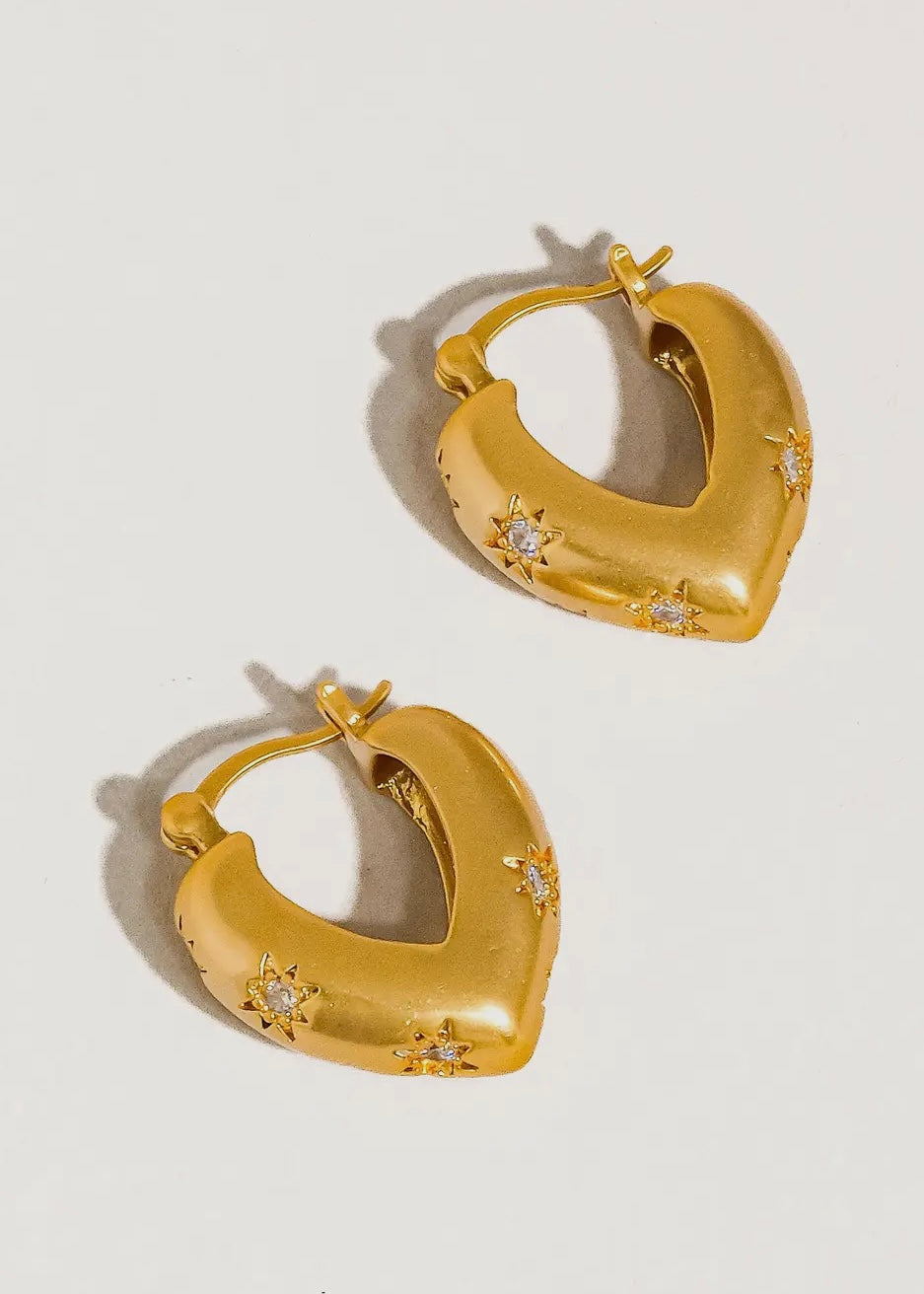 Desi 18K Gold Star Cz Heart Hoop Earring