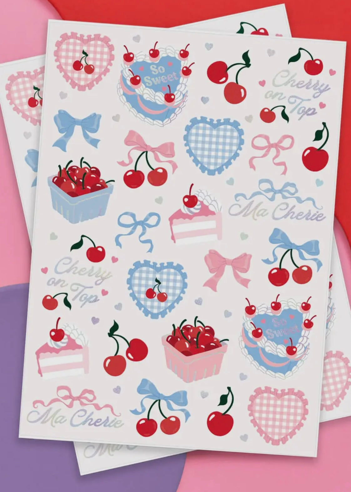 Ma Cherie 50 Temporary Cherry Gingham Tattoos