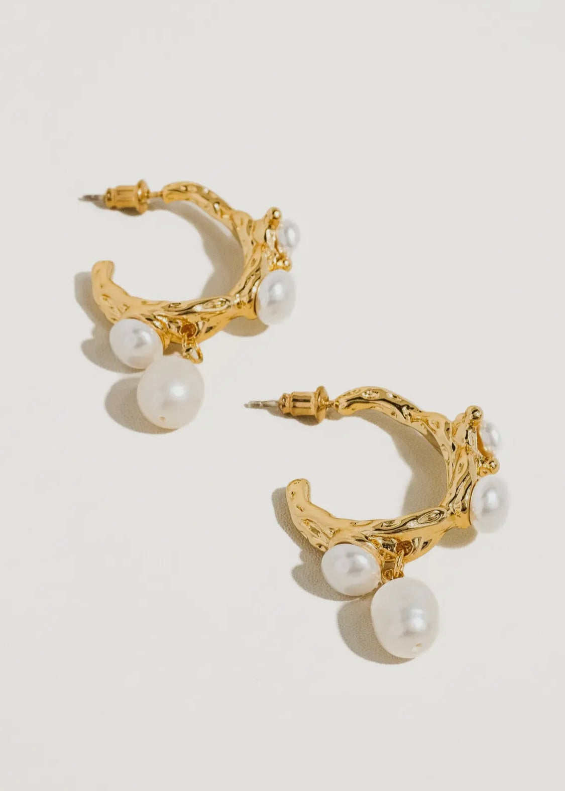 Helios 18K Gold C-Hoop Dangling Natural Pearl Hoop Earring