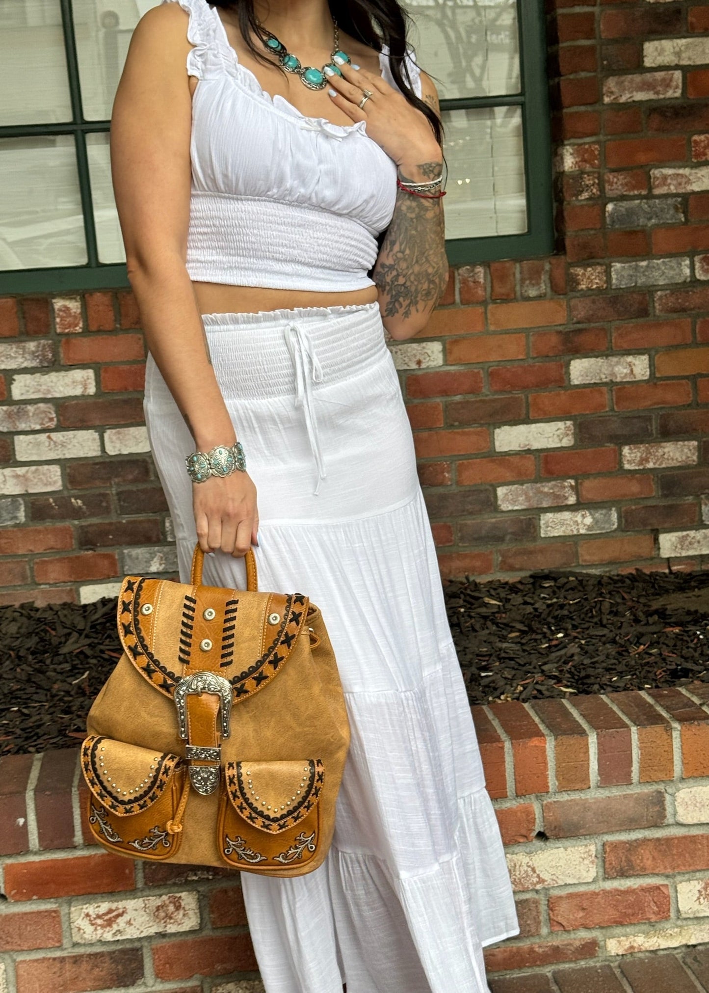 Western Leather Buckle Backpack