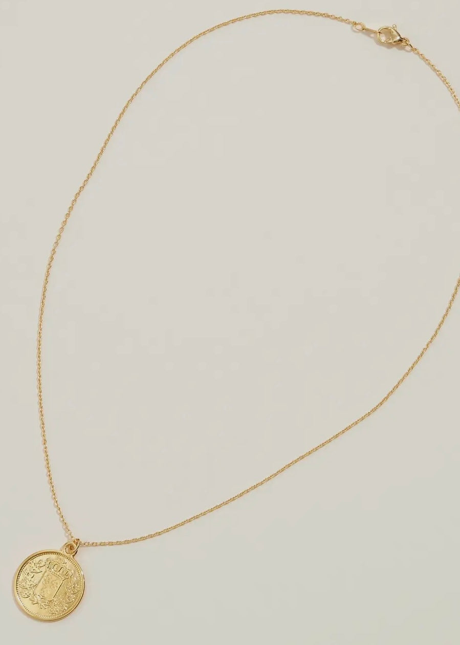 Gold Dipped Double Sided Coin Pendant Necklace