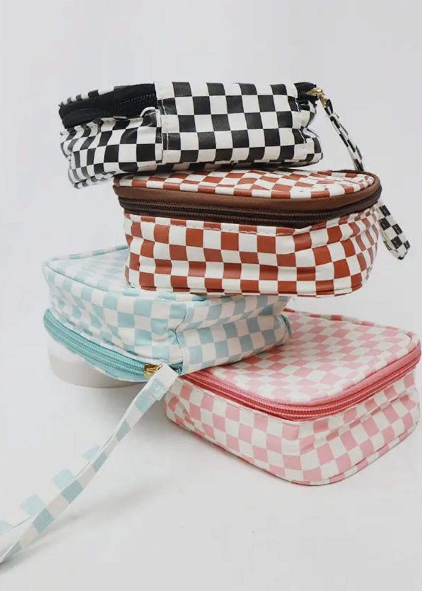 Square Checkered Cosmetic Travel Bags