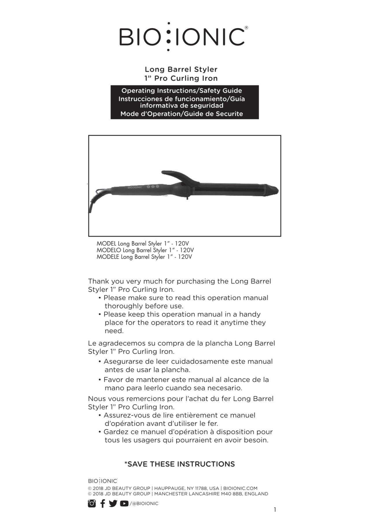 Bio Ionic Long Barrel 1" Curling Iron