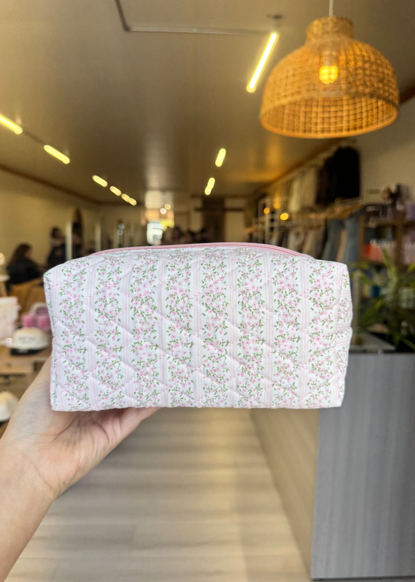 Blossom Elegance Quilted Floral Cosmetic Bag in Pink