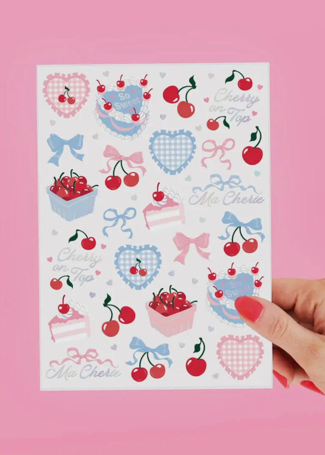 Ma Cherie 50 Temporary Cherry Gingham Tattoos