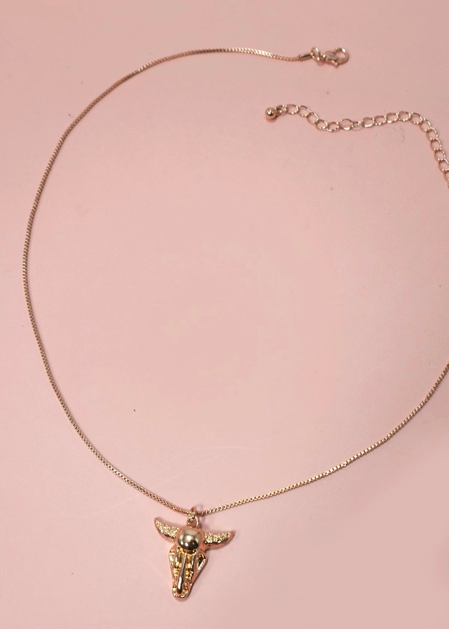 Gold Bull Head Charm Necklace