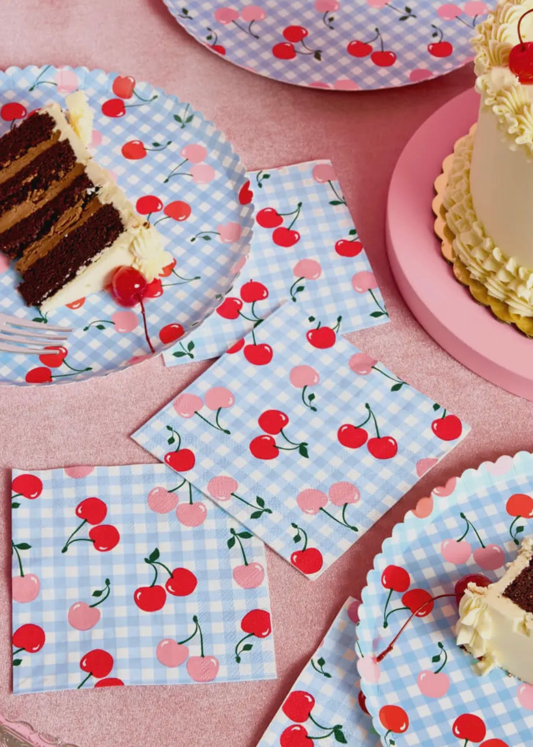 Ma Cherie Cherry Gingham Napkins - 25 Paper Napkins