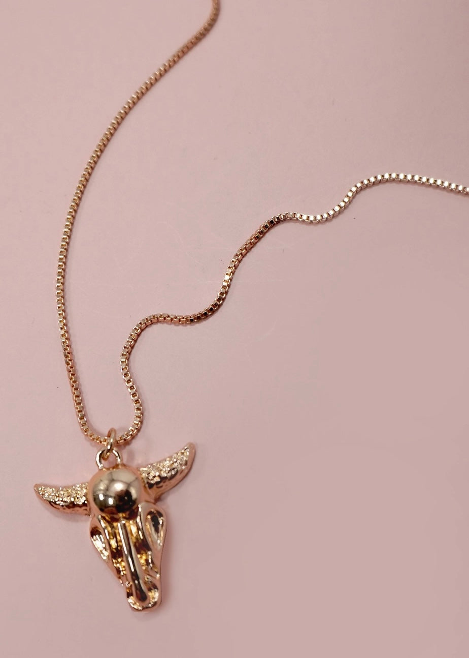 Gold Bull Head Charm Necklace