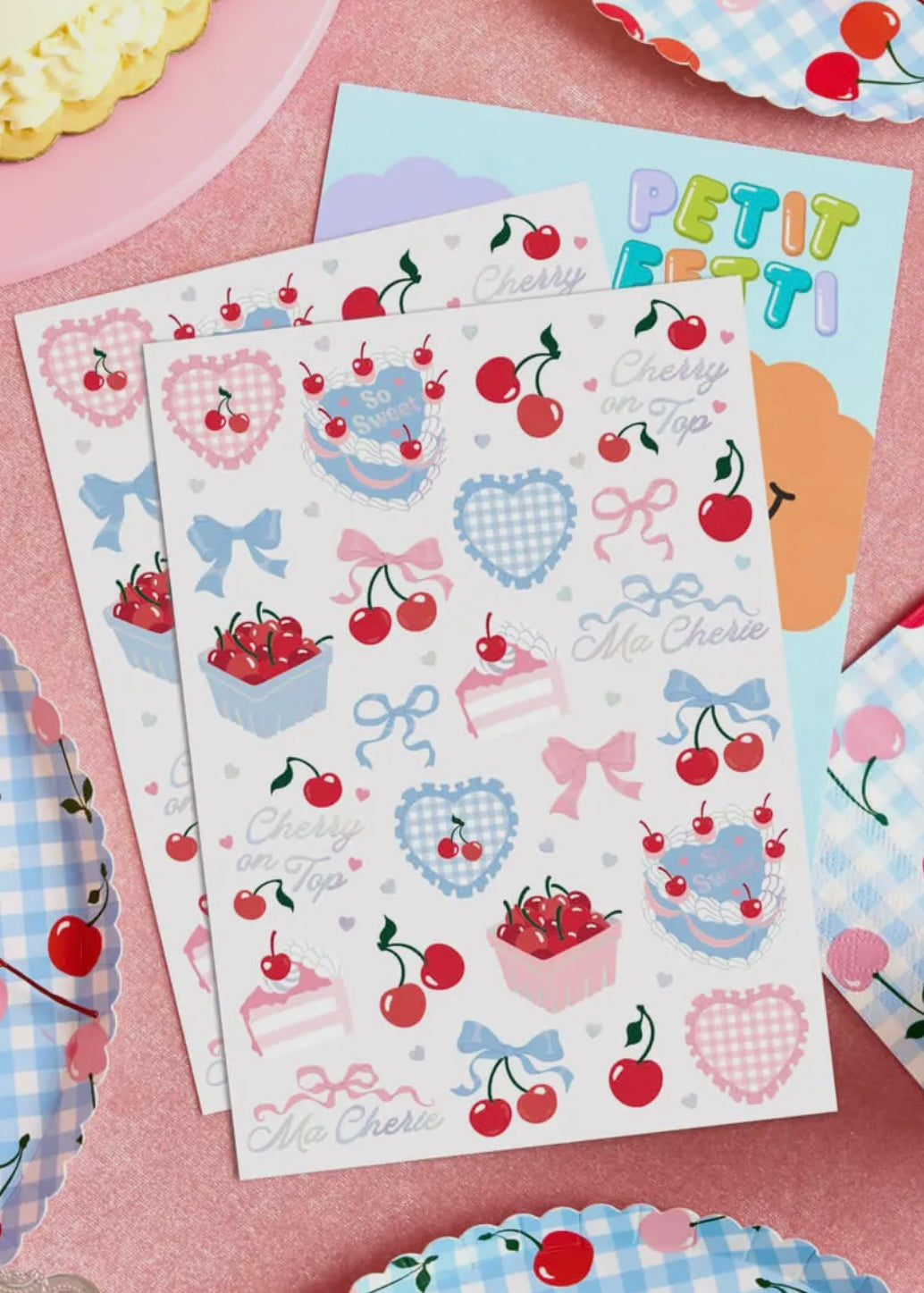 Ma Cherie 50 Temporary Cherry Gingham Tattoos