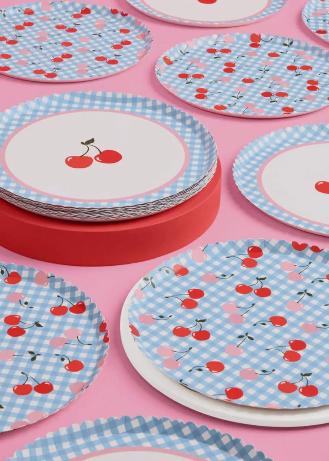 Ma Cherie Cherry Gingham Paper Plates - 9", 24 Count
