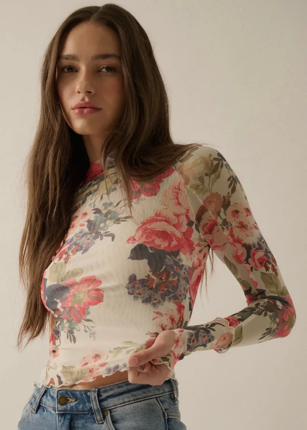 See Right Through You Spring Floral Thumbhole Top