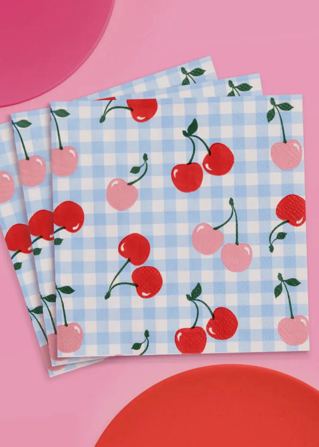 Ma Cherie Cherry Gingham Napkins - 25 Paper Napkins