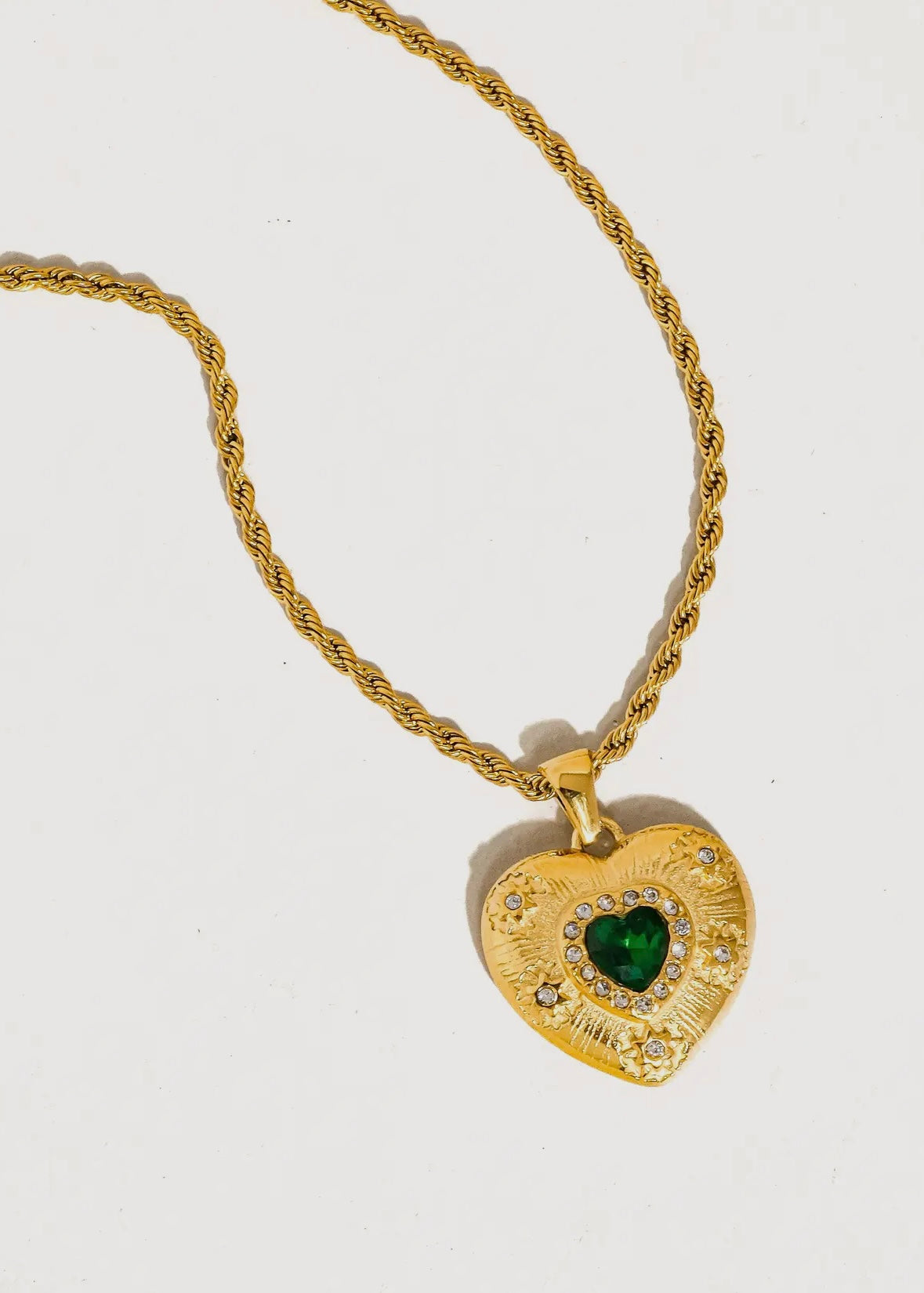 Akira 18K Gold Non-Tarnish Green Cz Heart Necklace